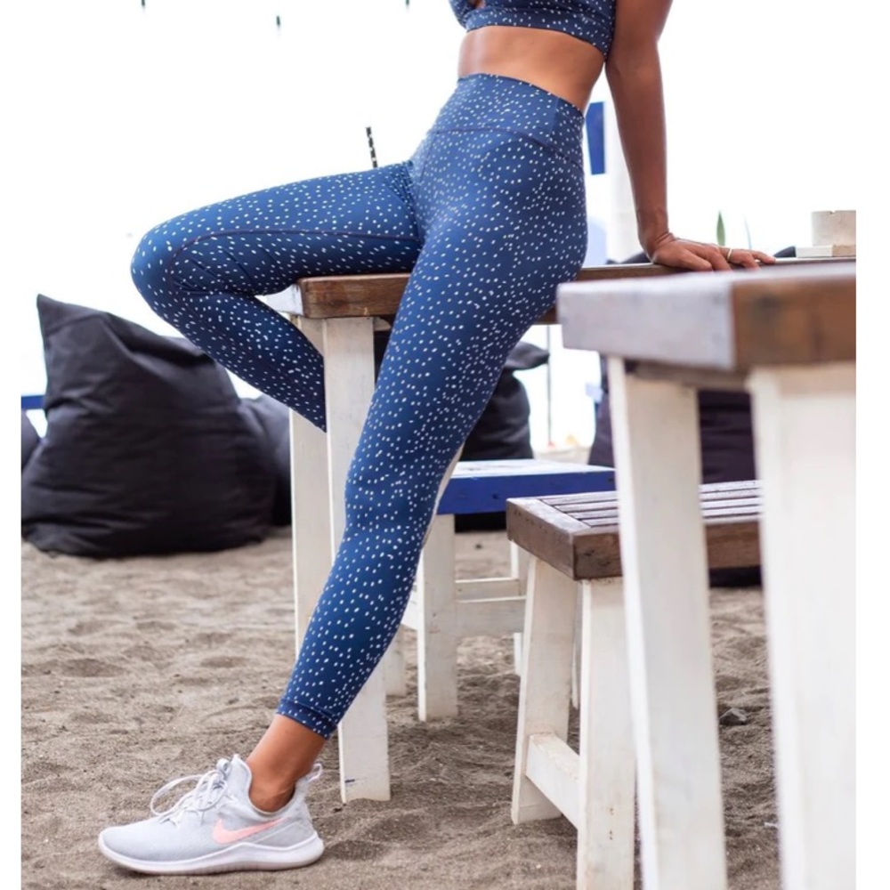 Kavala Collective Night Sky Leggings Navy Blue White Dot High Waisted Rise Small